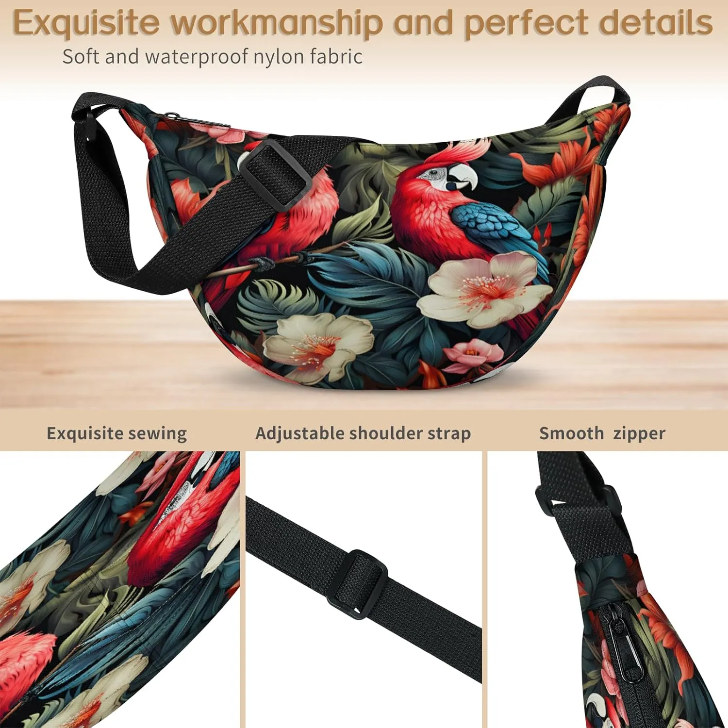 Small Sling Crossbody Bag for Women Men Trendy, Small Crescent Bag with Adjustable Strap Zippers, Lightweight Dumpling Bags