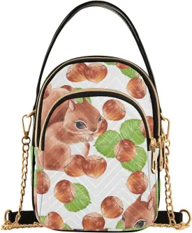 Squirrel and Hazelnut Design Crossbody Bags Shoulder Bag for Women Stylish Ladies Messenger Bags Cell Phone Purse and Handbags Wallet