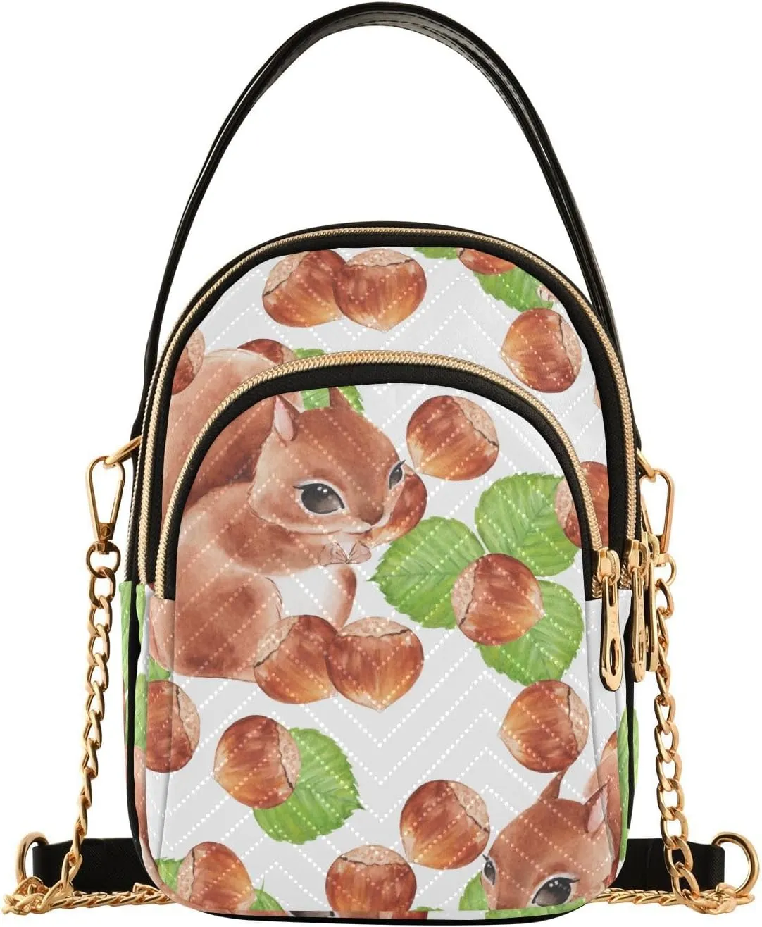 Squirrel and Hazelnut Design Crossbody Bags Shoulder Bag for Women Stylish Ladies Messenger Bags Cell Phone Purse and Handbags Wallet