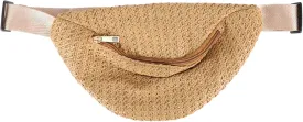 Straw Waist Bag Fashion Summer Chest Bag Imitation Woven Cross- Body Bag Hip Pack with Adjustable Strap for Travel Sport (Dark Brown)
