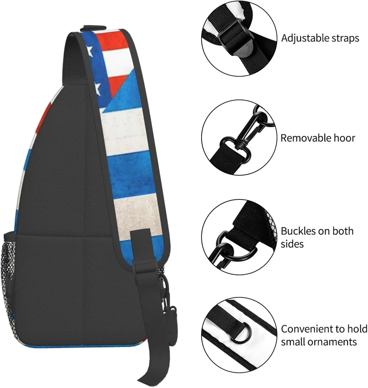 Sunflower American Flag Sling Bag Adjustable Chest Bags Casual Crossbody Bag Travel Shoulder Backpack