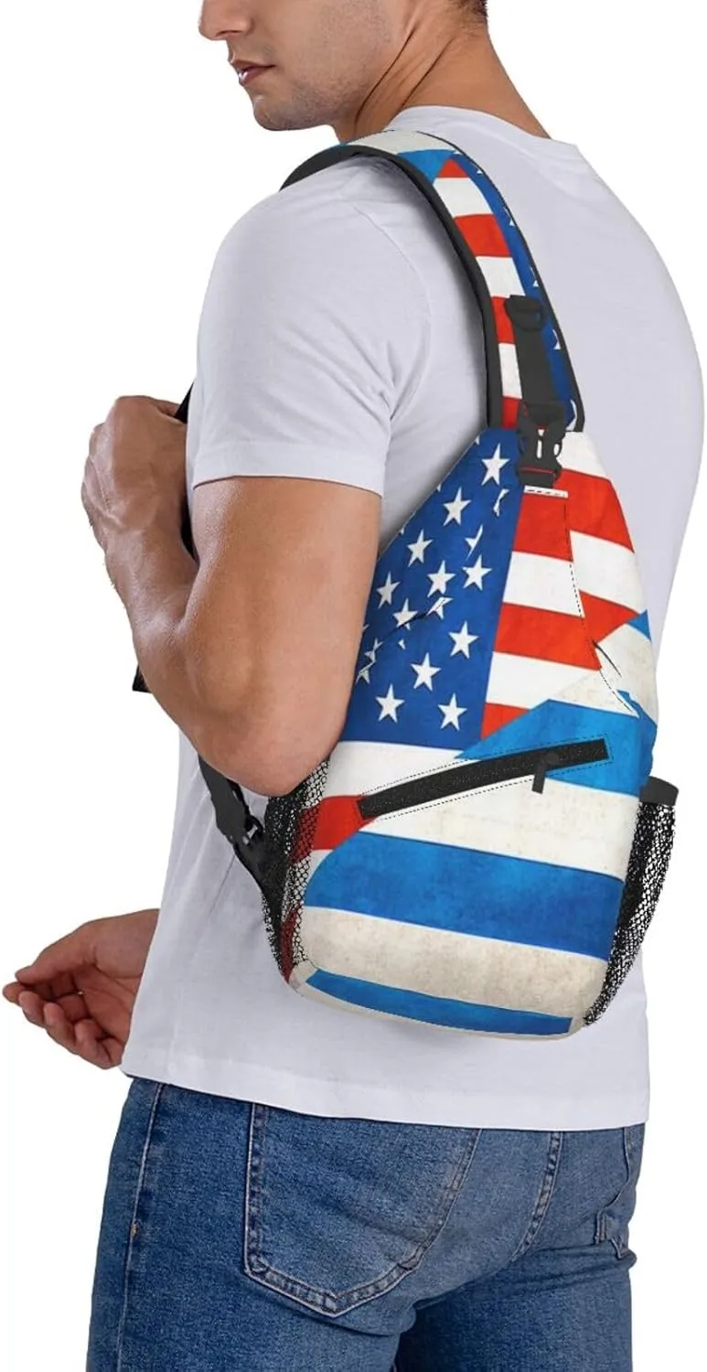 Sunflower American Flag Sling Bag Adjustable Chest Bags Casual Crossbody Bag Travel Shoulder Backpack