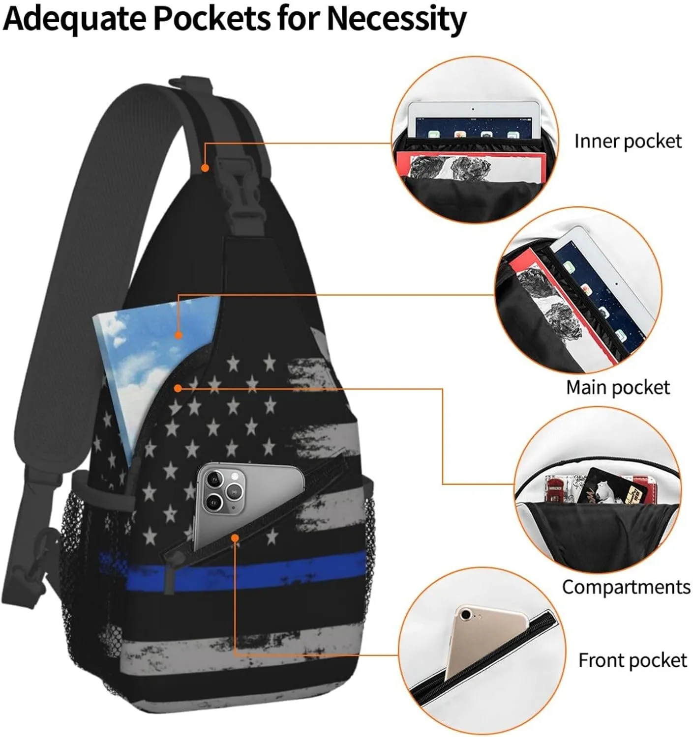 Sunflower American Flag Sling Bag Adjustable Chest Bags Casual Crossbody Bag Travel Shoulder Backpack
