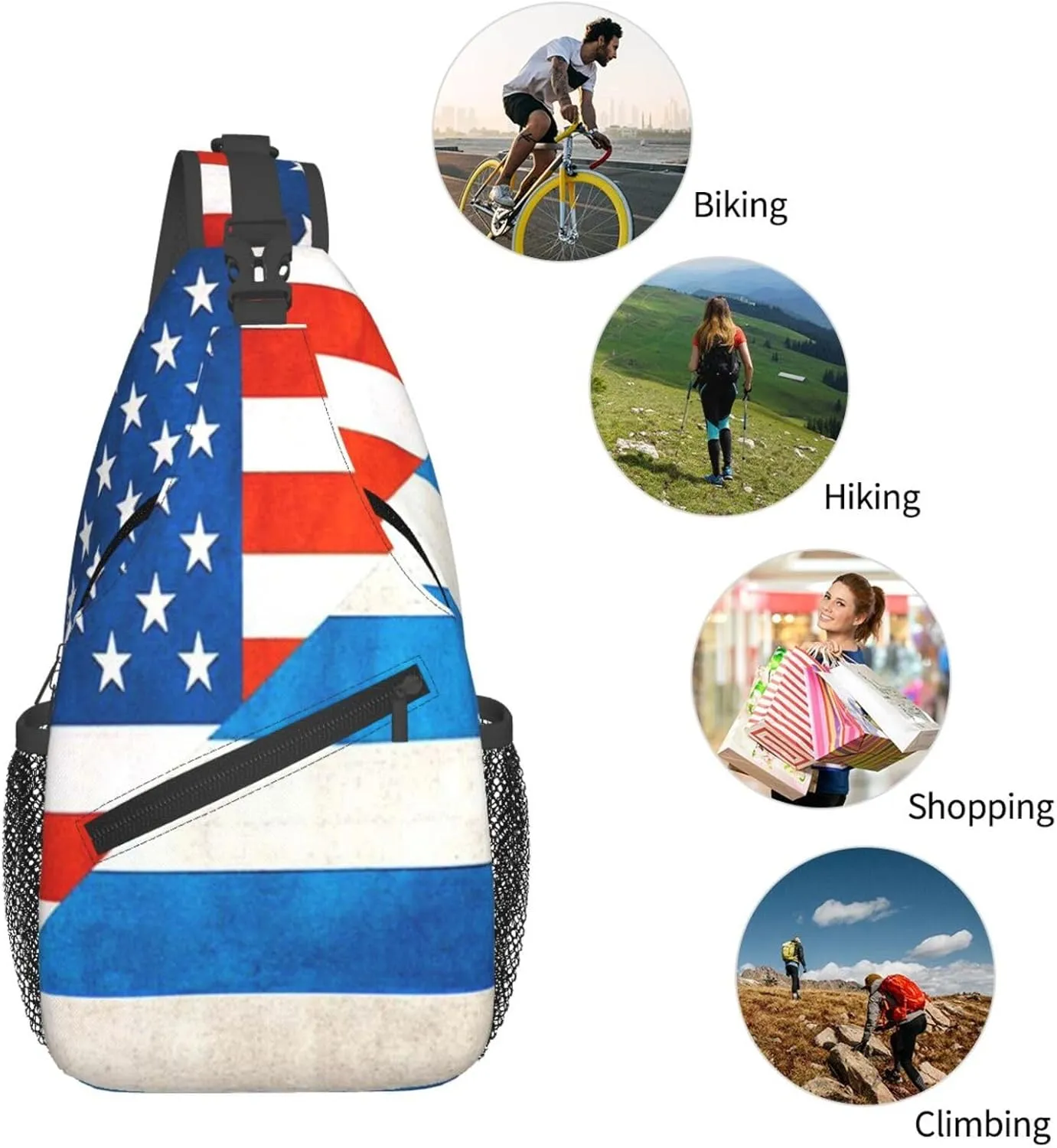 Sunflower American Flag Sling Bag Adjustable Chest Bags Casual Crossbody Bag Travel Shoulder Backpack