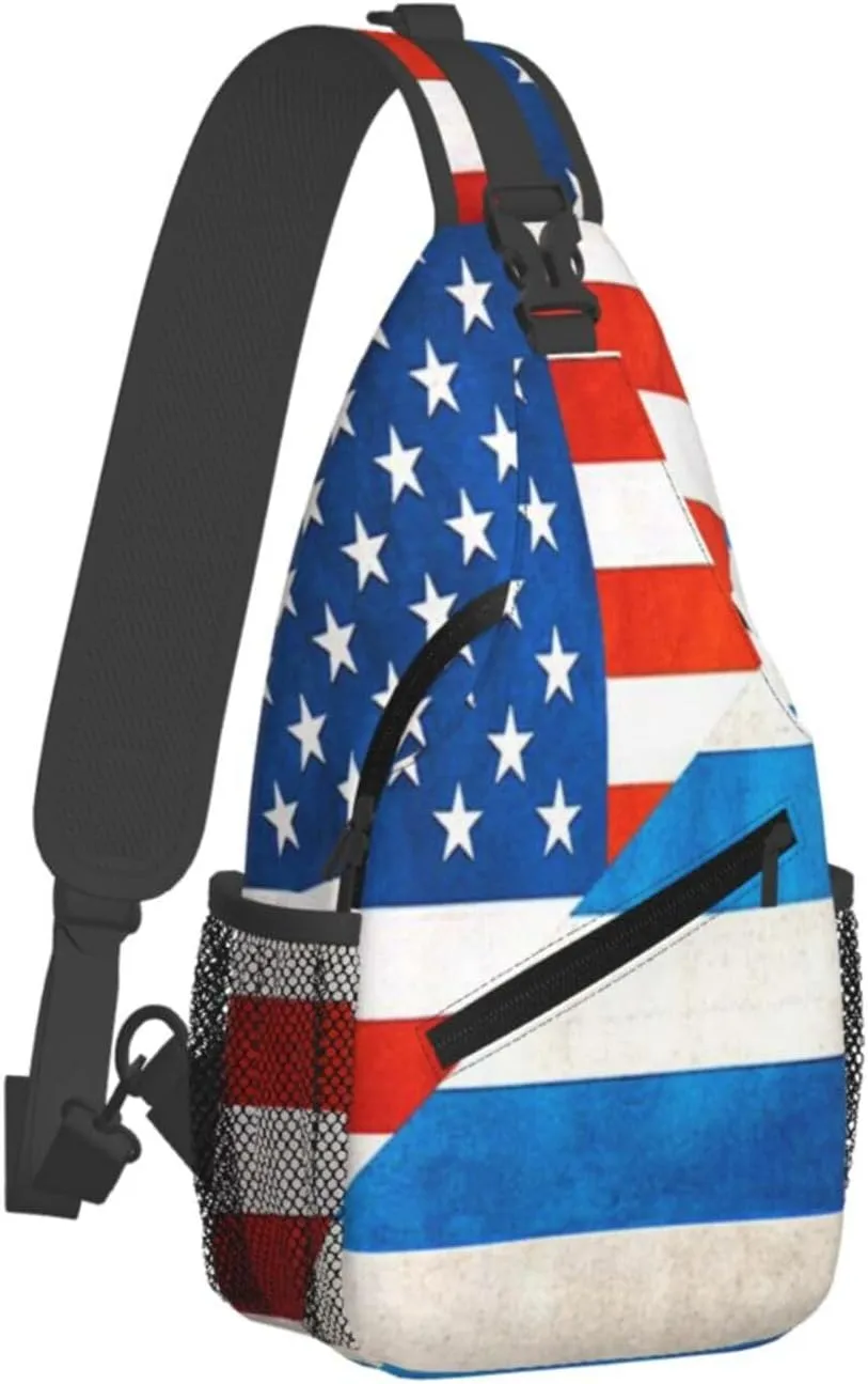 Sunflower American Flag Sling Bag Adjustable Chest Bags Casual Crossbody Bag Travel Shoulder Backpack