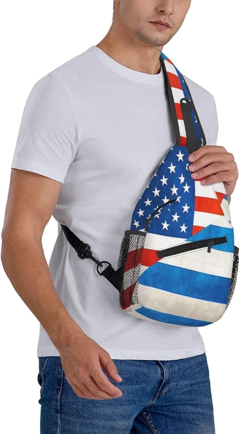 Sunflower American Flag Sling Bag Adjustable Chest Bags Casual Crossbody Bag Travel Shoulder Backpack