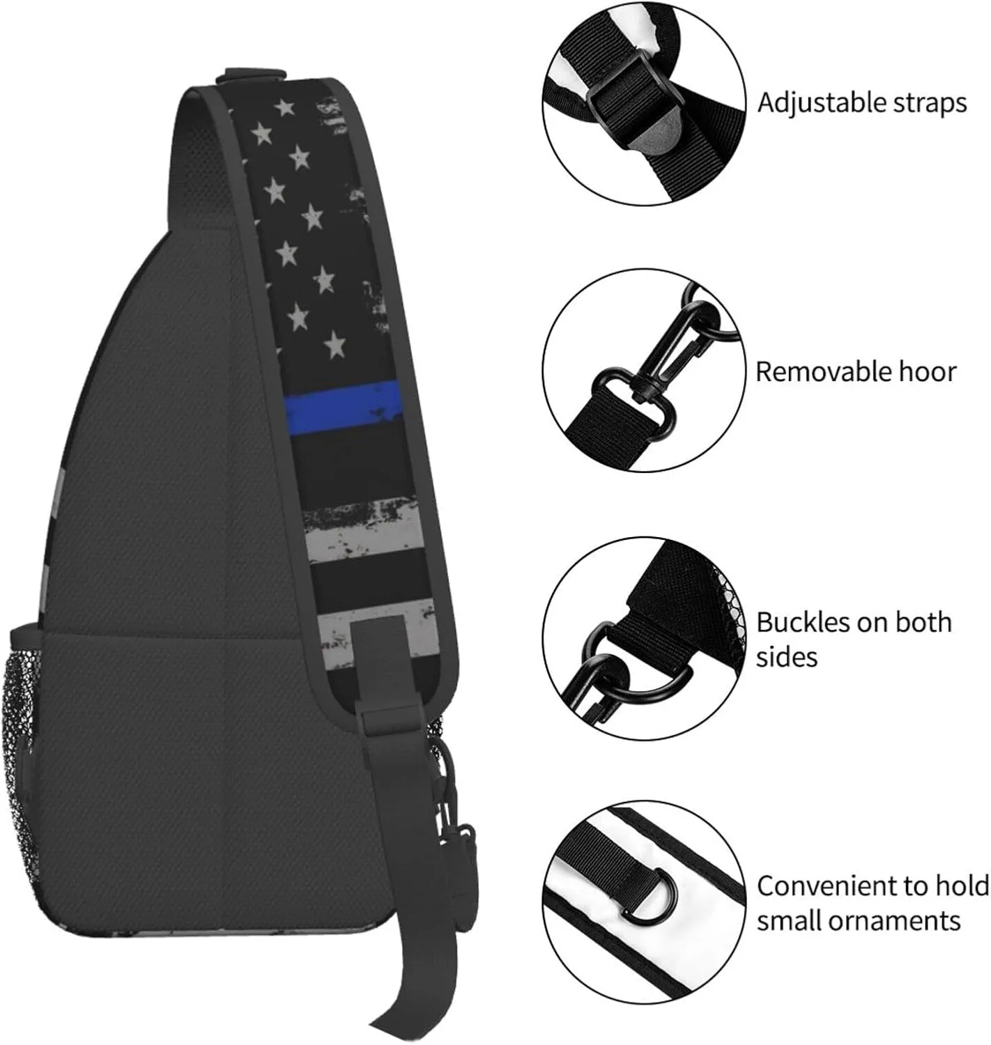 Sunflower American Flag Sling Bag Adjustable Chest Bags Casual Crossbody Bag Travel Shoulder Backpack