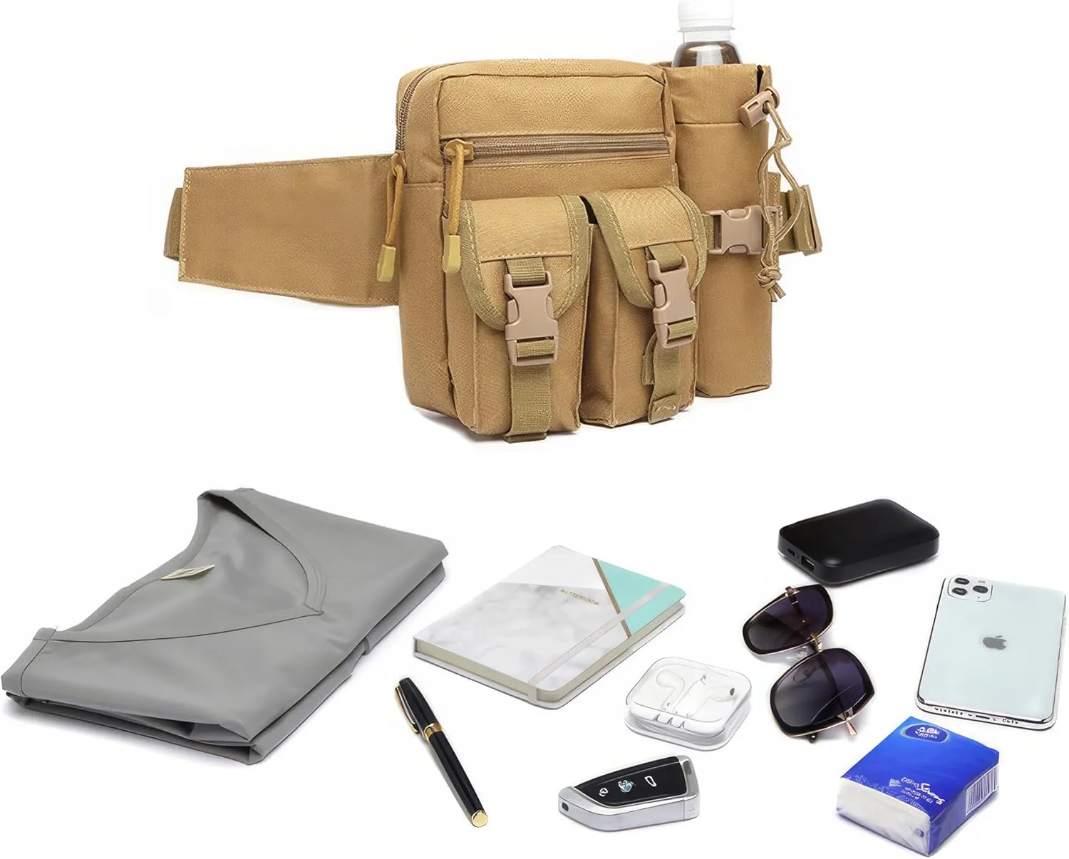 Tactical Waist Pack with Water Bottle Holder Versatile and Waterproof Military Fanny Pack Utility Belt for Outdoor Hiking Camping Fishing (OliveDrab)