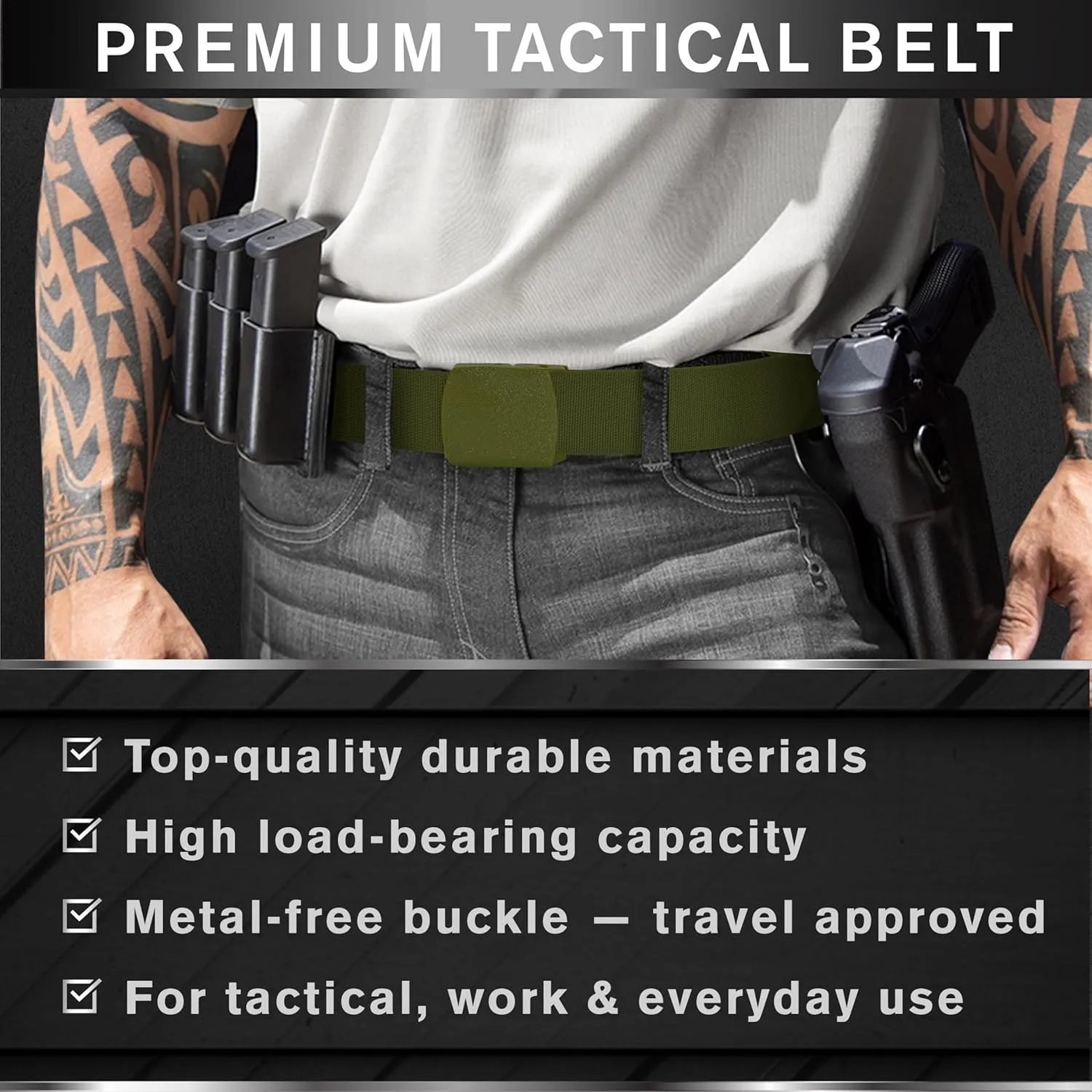 TECEUM Tactical Belt  Heavy-Duty & Quick Release  Military, Work, Rigger, Duty & Utility Belt for Men