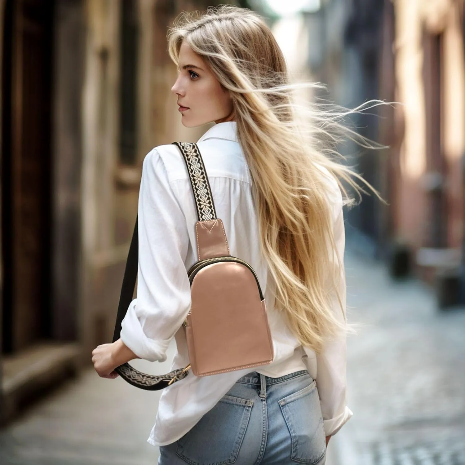 Terracotta Sling Bag for Women Men Fanny Packs Small Crossbody Bags for Women Leather Belt Bag Fashion Waist Packs Waterproof Chest Bag for Travel Hiking Running Sport