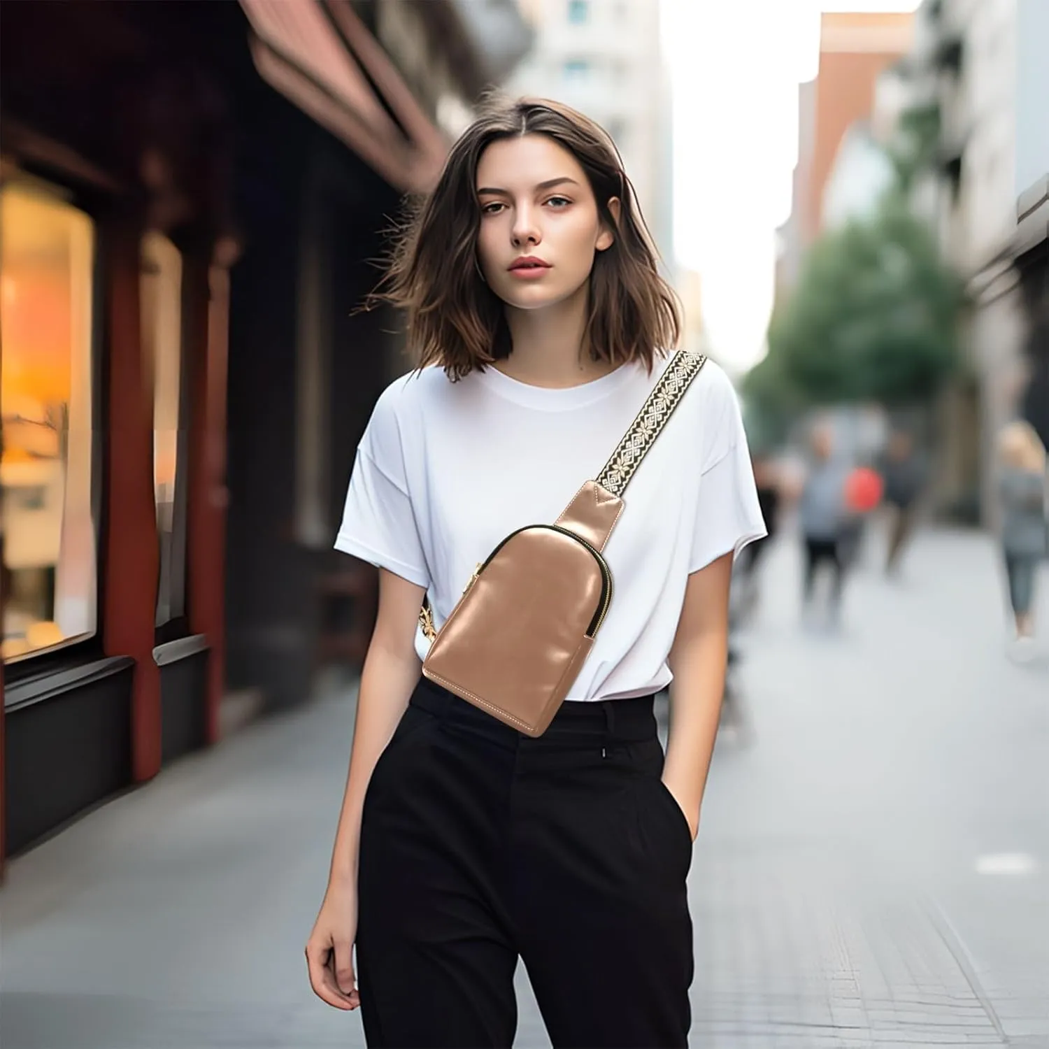 Terracotta Sling Bag for Women Men Fanny Packs Small Crossbody Bags for Women Leather Belt Bag Fashion Waist Packs Waterproof Chest Bag for Travel Hiking Running Sport