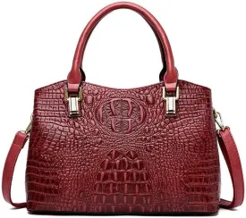 Top Handle Satchel Handbags Crocodile Bag Designer Purse Leather Tote Bags (red)