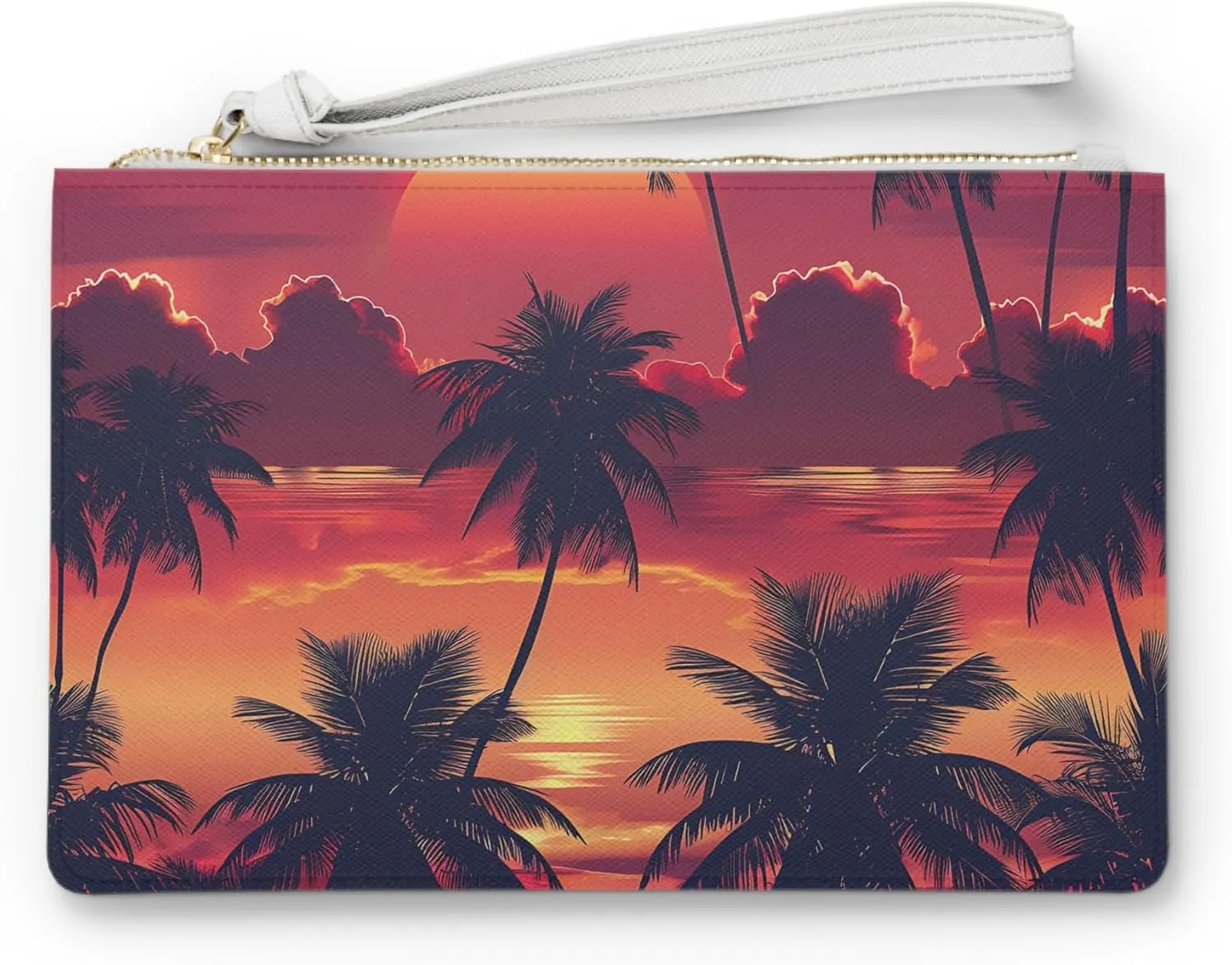 Tropical Sunset Clutch Bag - Palm Tree Wristlet, Summer Accessories, Vacation Handbag, Beach Party Purse, Elegant Evening