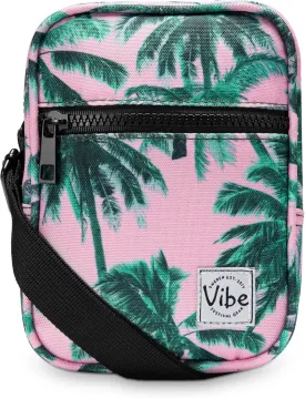 Vibe Festival Gear Small Crossbody Sling Bag for Women Men 5in1 Multi-Use from (rPET) Recycled Polyester Belt Bag Cross Body Backpack Fanny Pack Purse - Pink Tropical Palm Trees