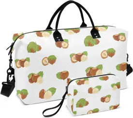 VIGTRO Travel Duffel Bag Weekender Overnight Bag with Toiletry Bag Forest Food Hazelnuts Printed, Carry On Luggage Bag for Hospital Gym Travel Business, 2 Pcs Set