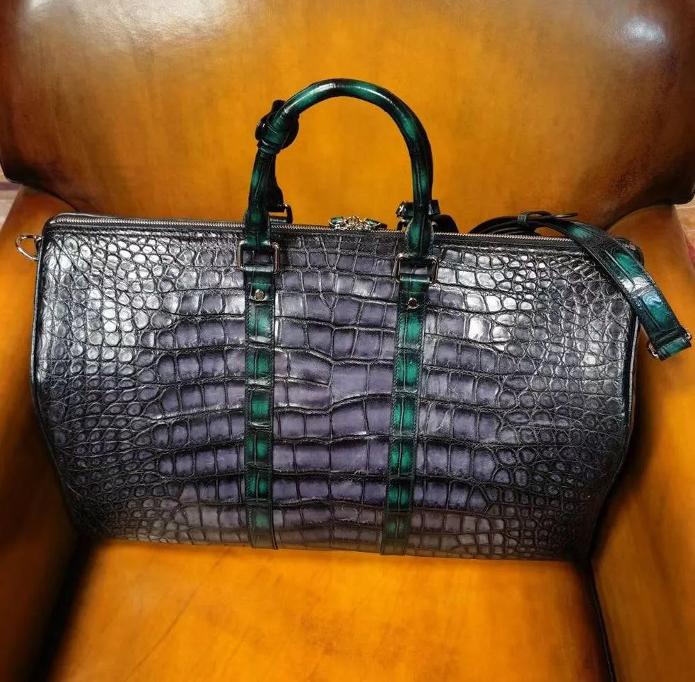 Vintage Green  Genuine Crocodile Leather Large Duffel Bag