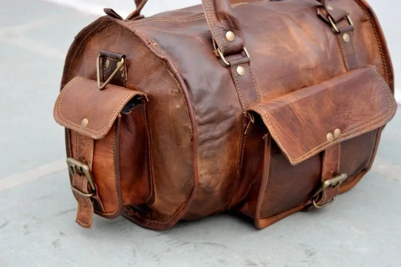 Vintage Overnight Weekend Leather Duffle Bag