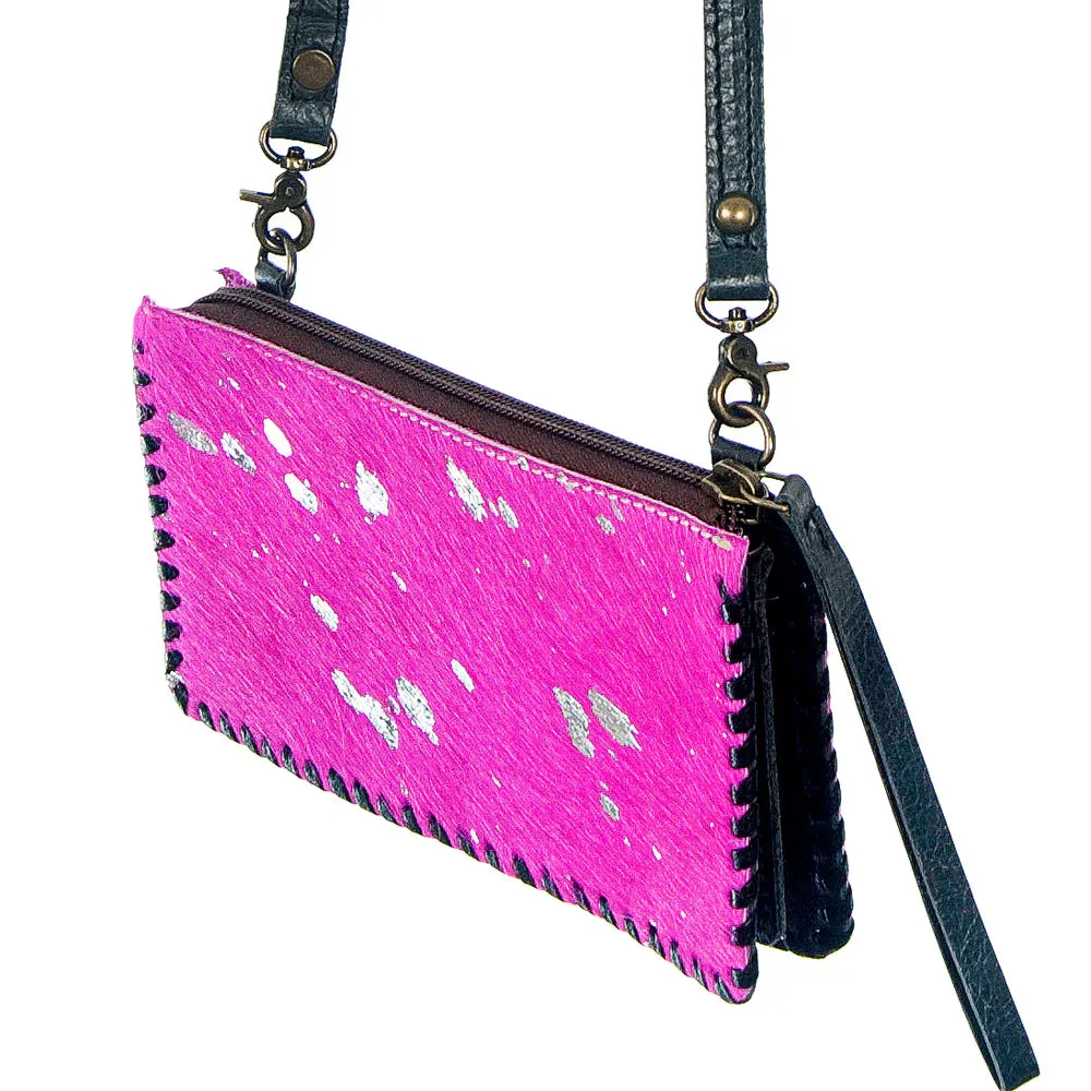 Western Barbie Pink Hide & Silver Speck Crossbody Wallet