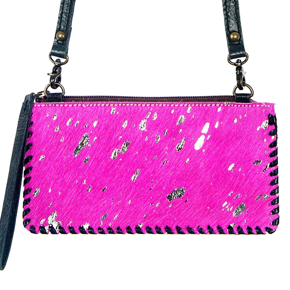 Western Barbie Pink Hide & Silver Speck Crossbody Wallet