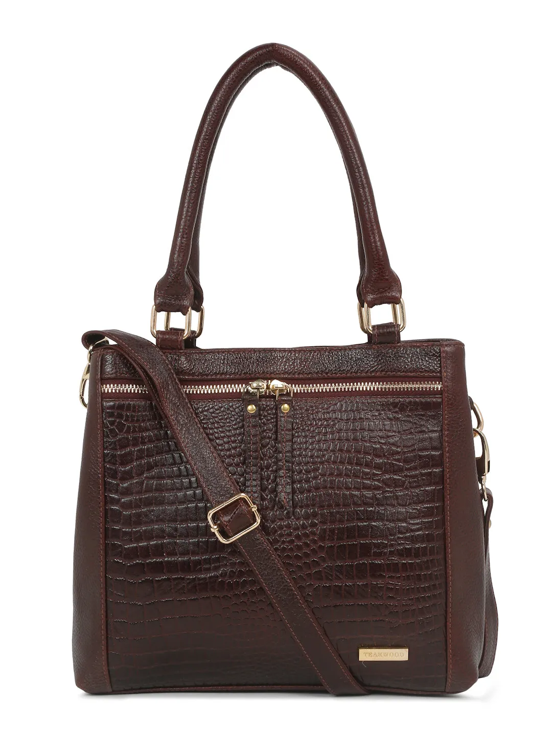 Women Brown Texture Leather Structured Handheld Bag