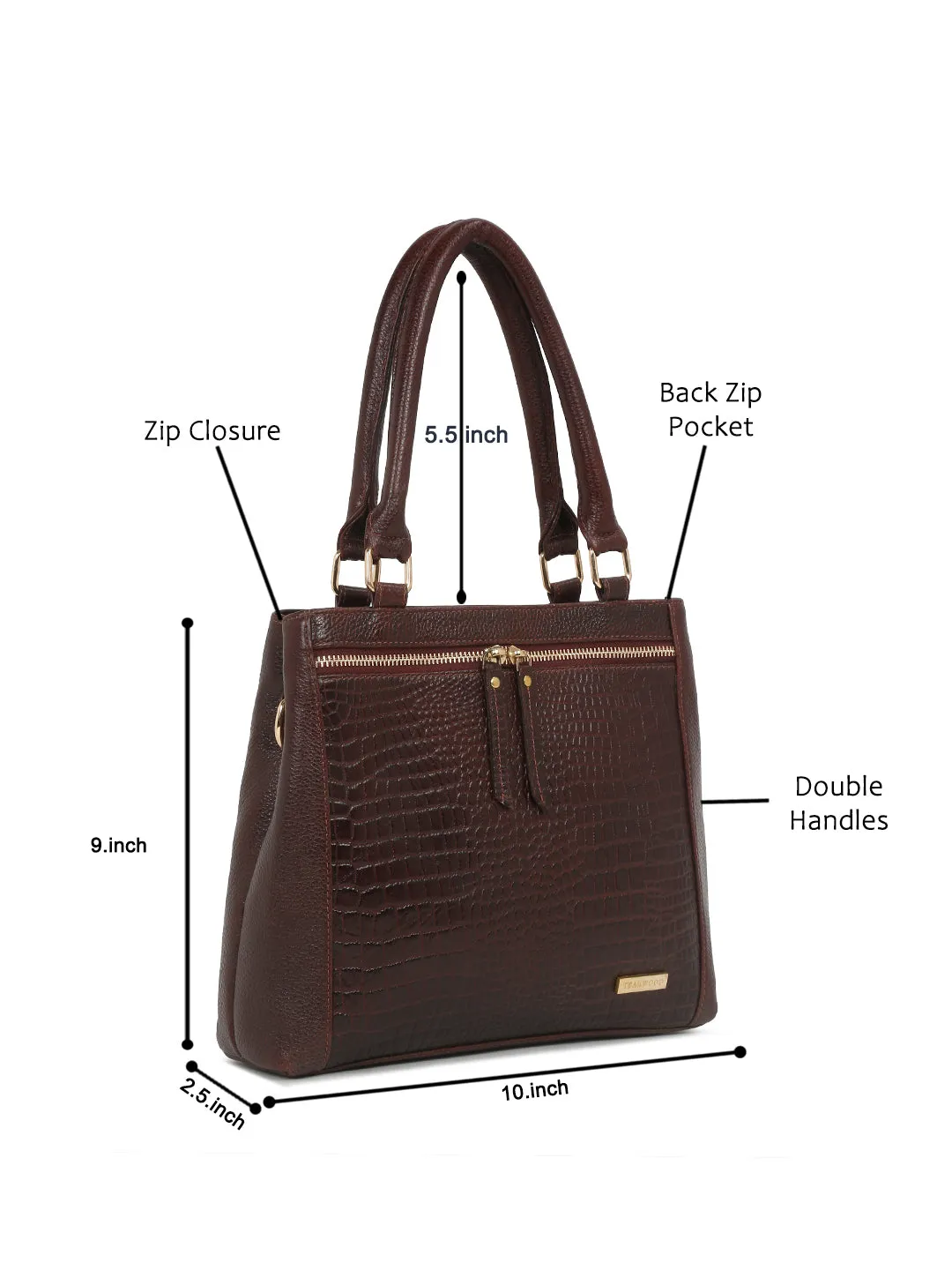 Women Brown Texture Leather Structured Handheld Bag