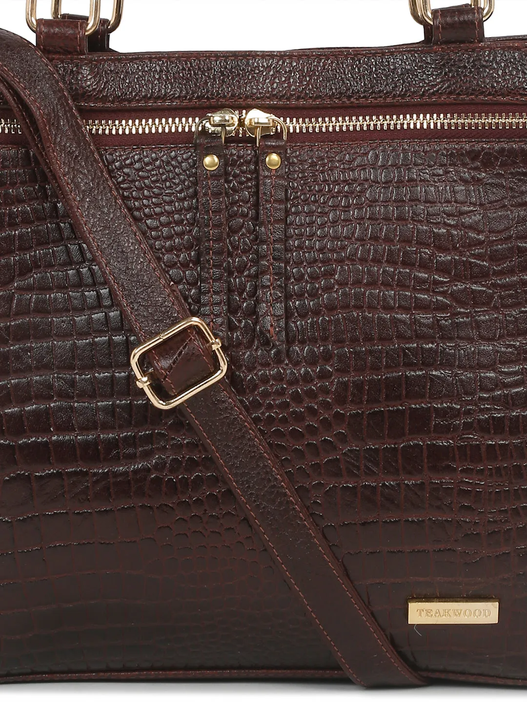 Women Brown Texture Leather Structured Handheld Bag