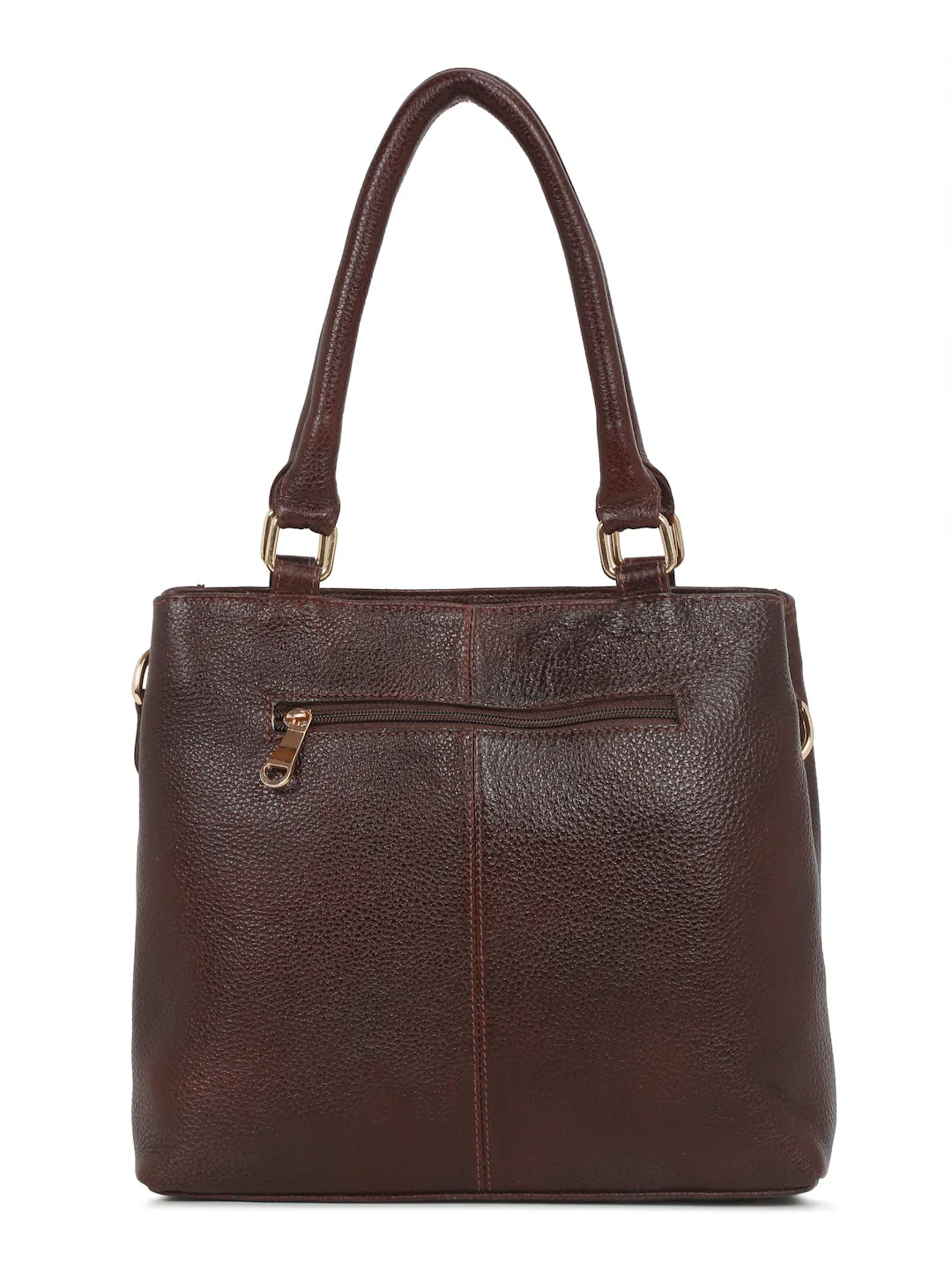 Women Brown Texture Leather Structured Handheld Bag