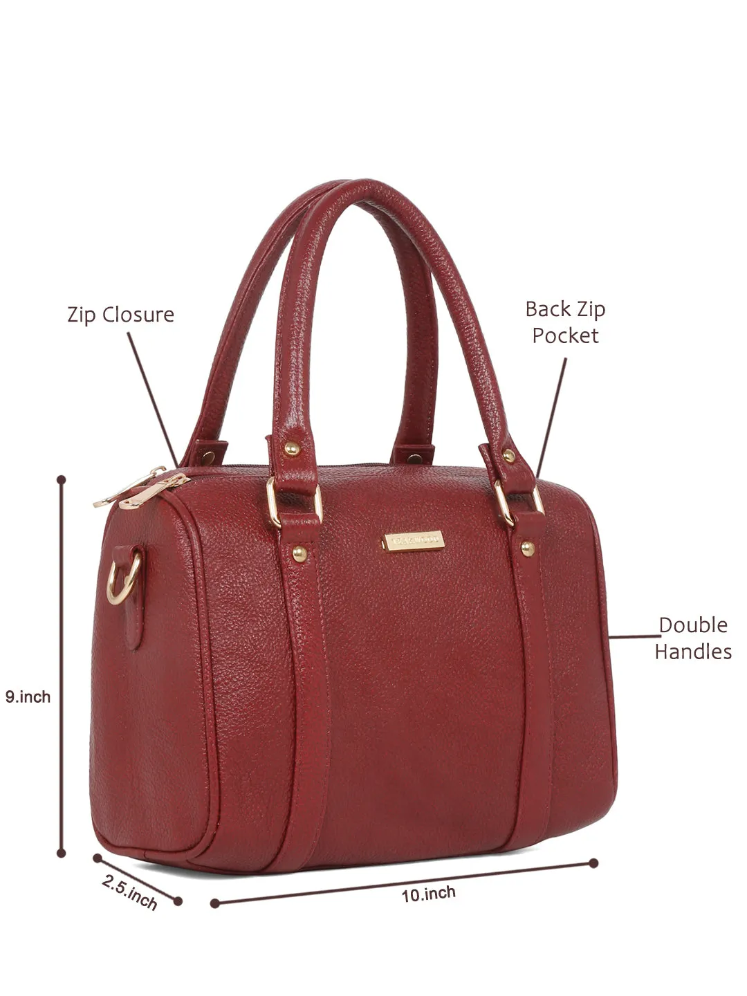 Women Red Texture Leather Structured Bag