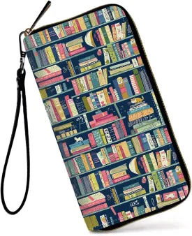 Womens Wallet, Large Capacity RFID Blocking PU Leather Wristlet Wallets for Women Ladies Men Credit Card Holder Zipper Wallet Phone Holder Clutch Travel Purse, Bookshelf