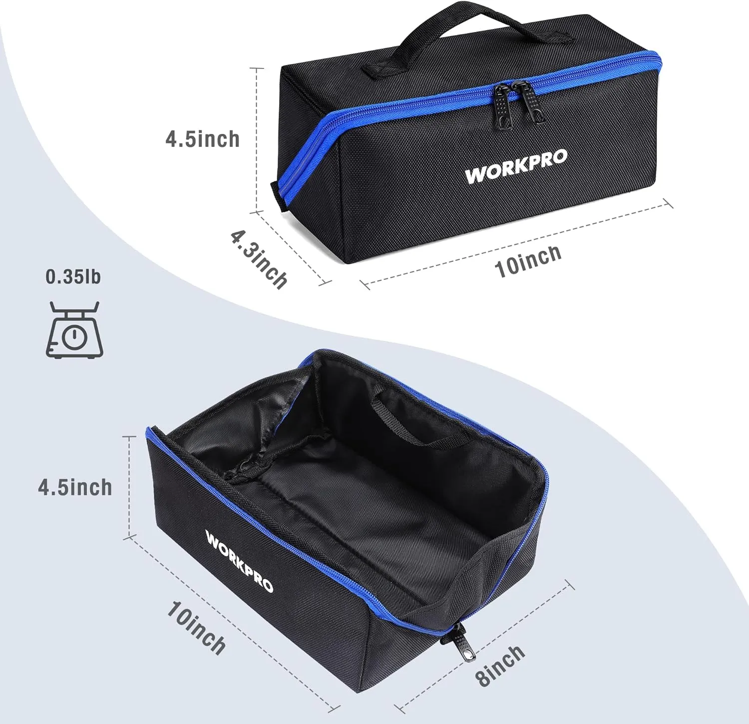 WORKPRO Tool Bag with Zipper, 10" Utility Wide Mouth Heavy Duty Tool Storage Bag, Multipurpose Zipper Tool Pouch Tote Bag for Organizer 3-pack
