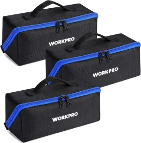 WORKPRO Tool Bag with Zipper, 10" Utility Wide Mouth Heavy Duty Tool Storage Bag, Multipurpose Zipper Tool Pouch Tote Bag for Organizer 3-pack