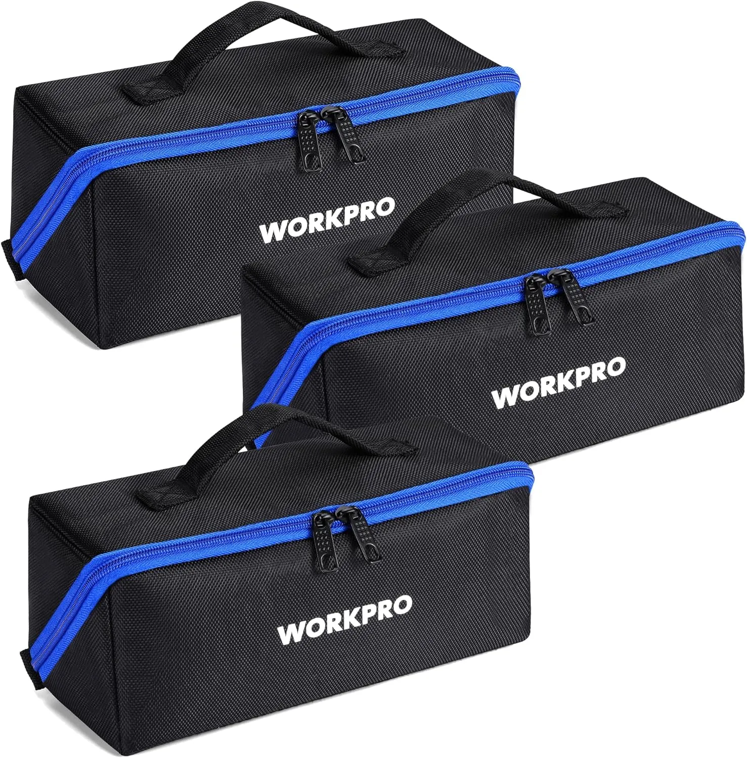 WORKPRO Tool Bag with Zipper, 10" Utility Wide Mouth Heavy Duty Tool Storage Bag, Multipurpose Zipper Tool Pouch Tote Bag for Organizer 3-pack