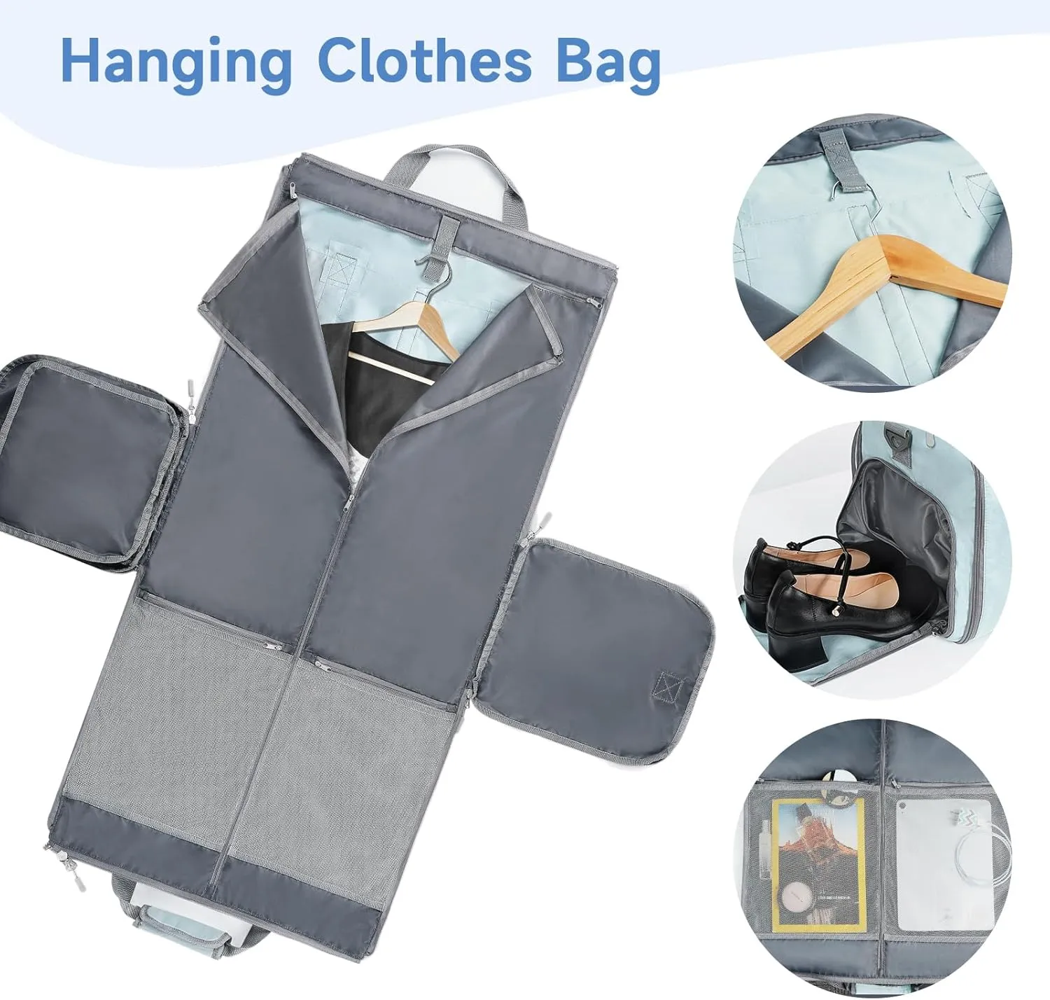 Ytonet Foldable Garment Duffle Bags for Travel, Carry On Convertible Duffel Bag with Shoe Compartment & Water Resistant Fabric, 2-in-1 Hanging Suit Organizer, Mint Green