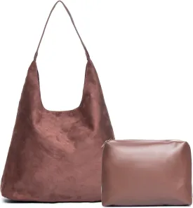 YYW Womens Suede Tote Bags Hobo Shoulder Handbags Top-handle Slouchy Casual Large Purse Bag (Coffee color)
